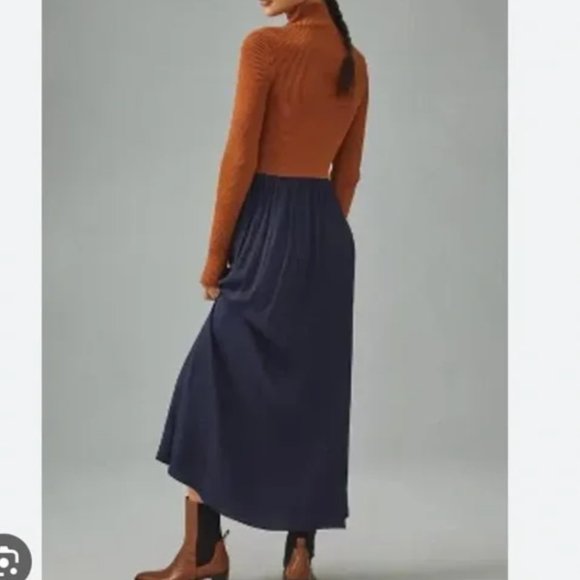 NEW Anthropologie The Thea Twofer Sweater Dress XXSmall/Medium Tan/Navy - Picture 4 of 8